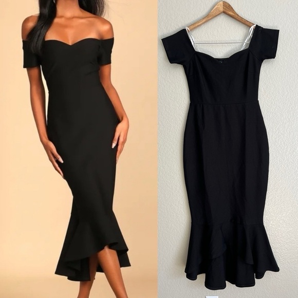 NWOT How Much I Care Black Off-the-Shoulder Midi Dress - Picture 1 of 6